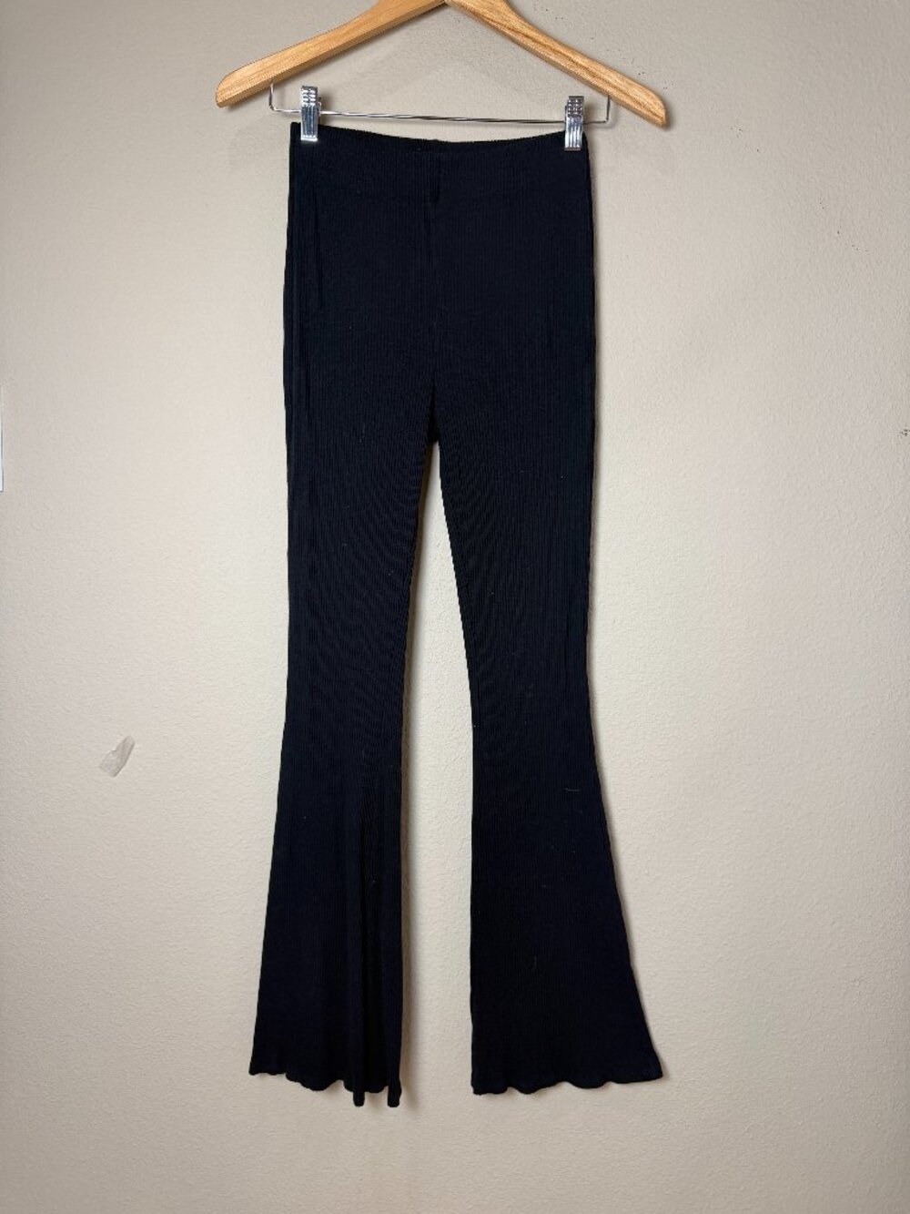 H&M Ribbed Flare Bootleg Pull On Pants Trousers Size Small Black